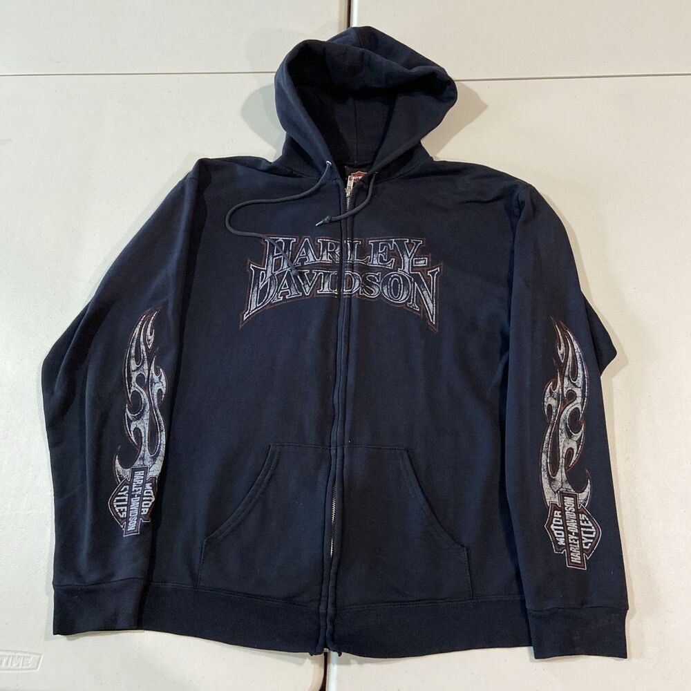 Y2K Harley-Davidson Zip Up Hoodie Jacket Men’s Size Medium Sleeve Hit